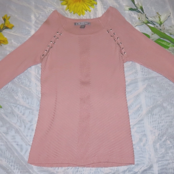 Longsleeves stretchable lace up pink top size L- By Design - Picture 3 of 9